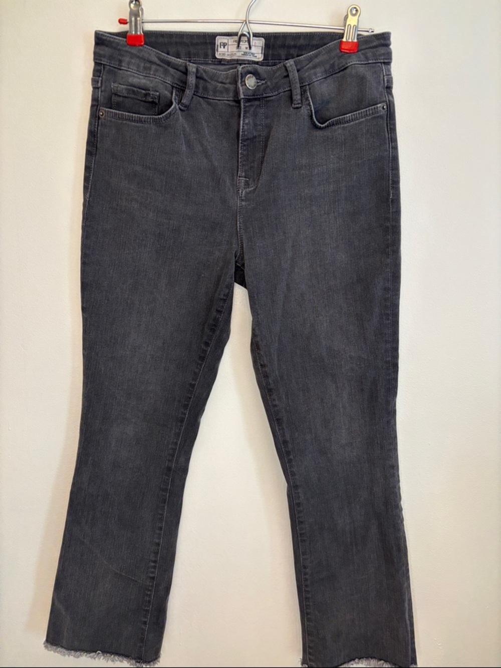 Free People High Rise Straight Raw Hem Jeans Charcoal Grey / Washed Black Sz 29